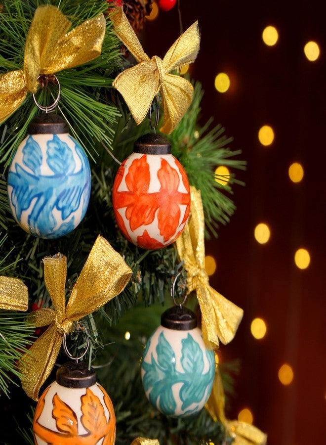 Indian-Shelf IndianShelf 12 Colourful Christmas Balls with Ribbon- Porcelain Christmas Ornaments- Multicolor Ceramic Tree Balls- Large Christmas Ornaments- Ball Ornaments for Christmas - Vintage Christmas Ornament - Image 5